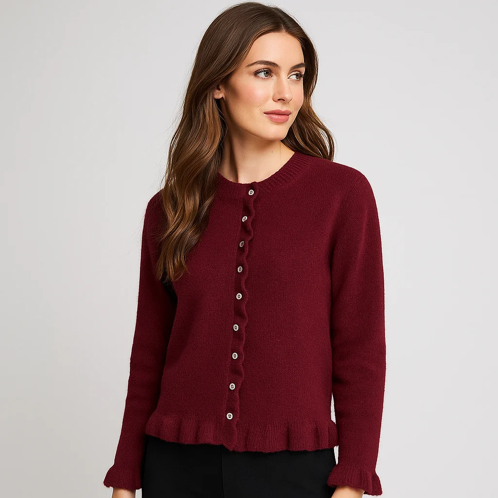 Cardigan Femme - Ourlet Volants - Fermeture Boutonnée - Confort Élégant – Image 4