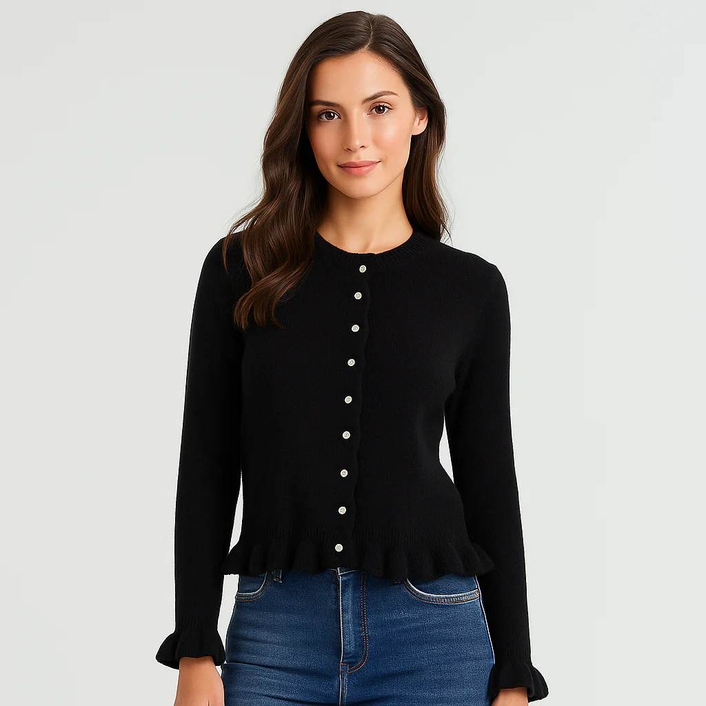Cardigan Femme - Ourlet Volants - Fermeture Boutonnée - Confort Élégant – Image 2