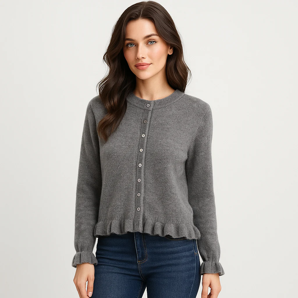 Cardigan Femme - Ourlet Volants - Fermeture Boutonnée - Confort Élégant – Image 3