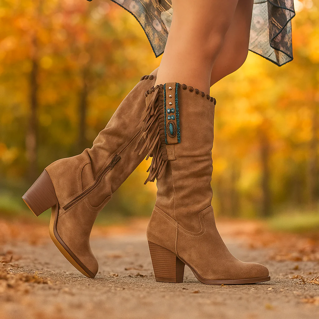 Bottes Hautes Femme en Suédine à Franges – Image 4