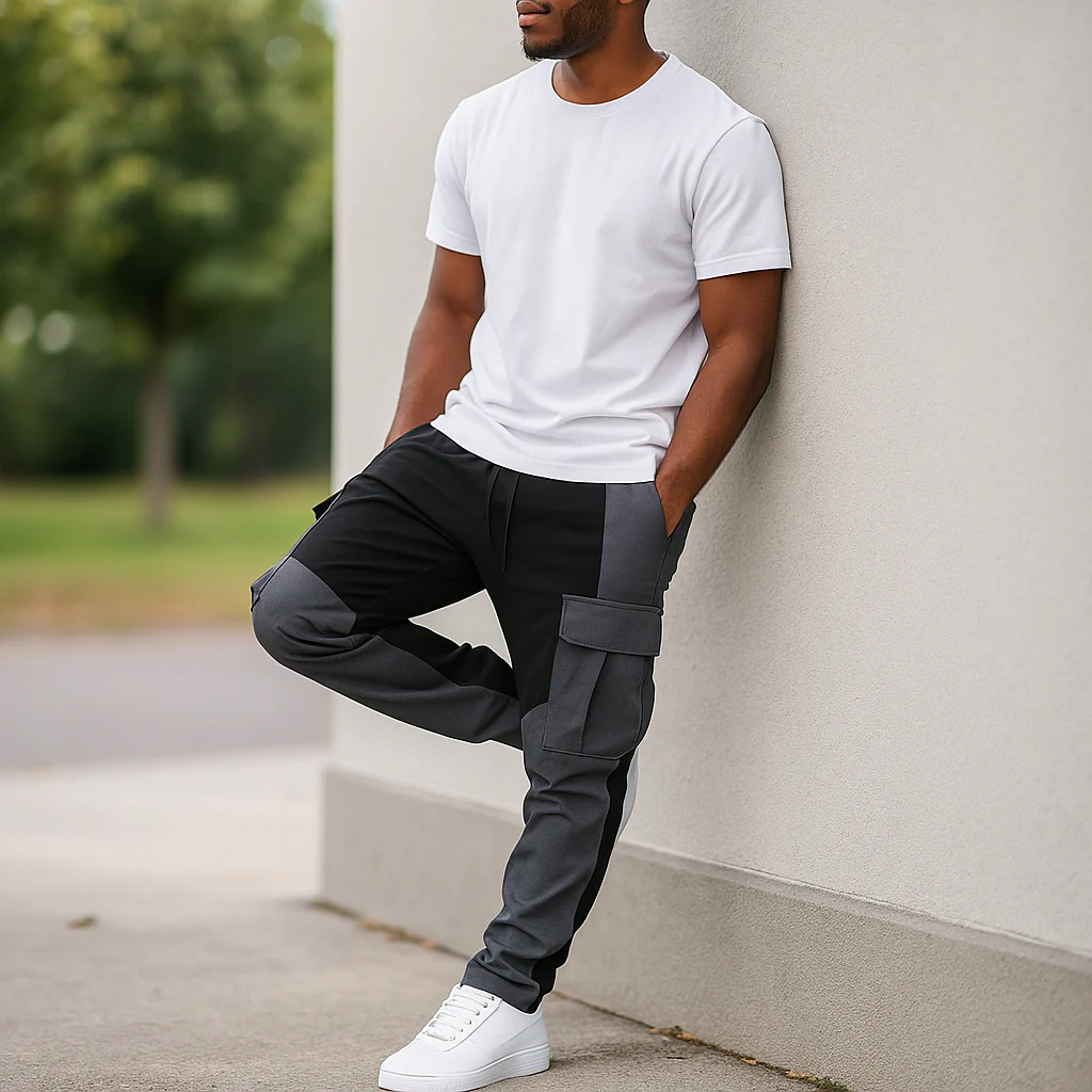Pantalons Cargo Homme – Coupe Lâche – Jambes Effilées – Patchwork Utilitaire – Image 3