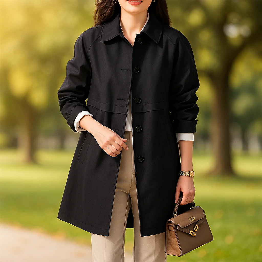 Manteau Trench Femme – Coupe Sur Mesure – Col Classique – Longueur Mi-Cuisse – Image 3