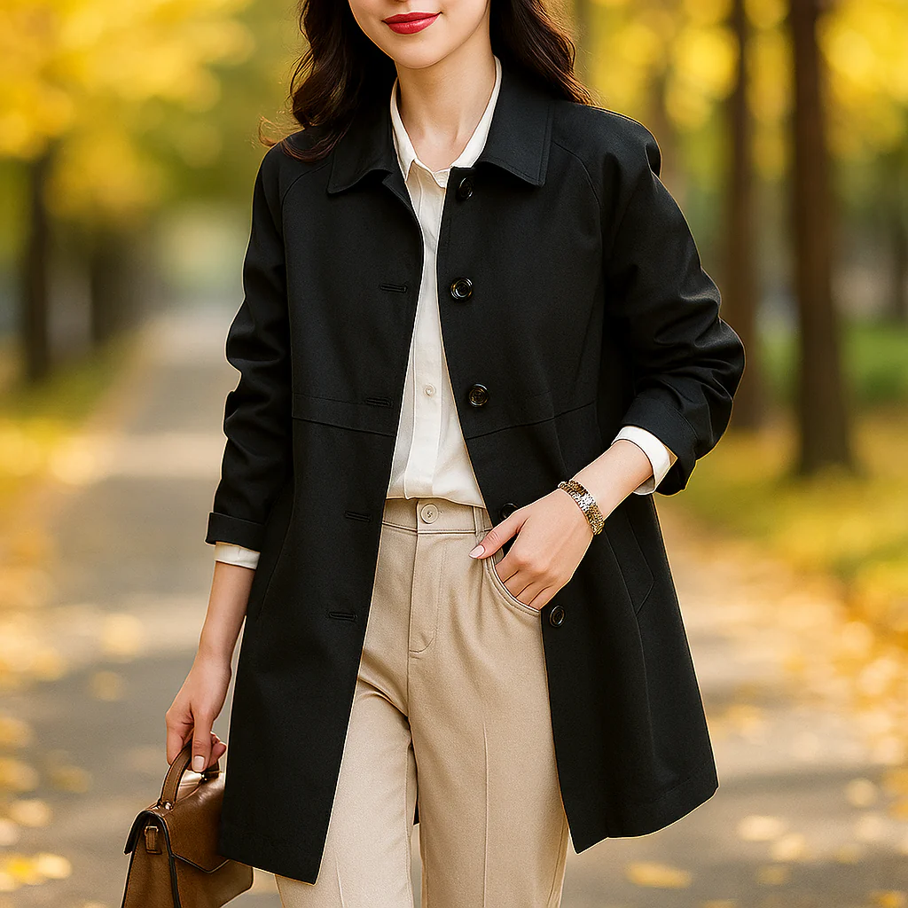 Manteau Trench Femme – Coupe Sur Mesure – Col Classique – Longueur Mi-Cuisse – Image 4