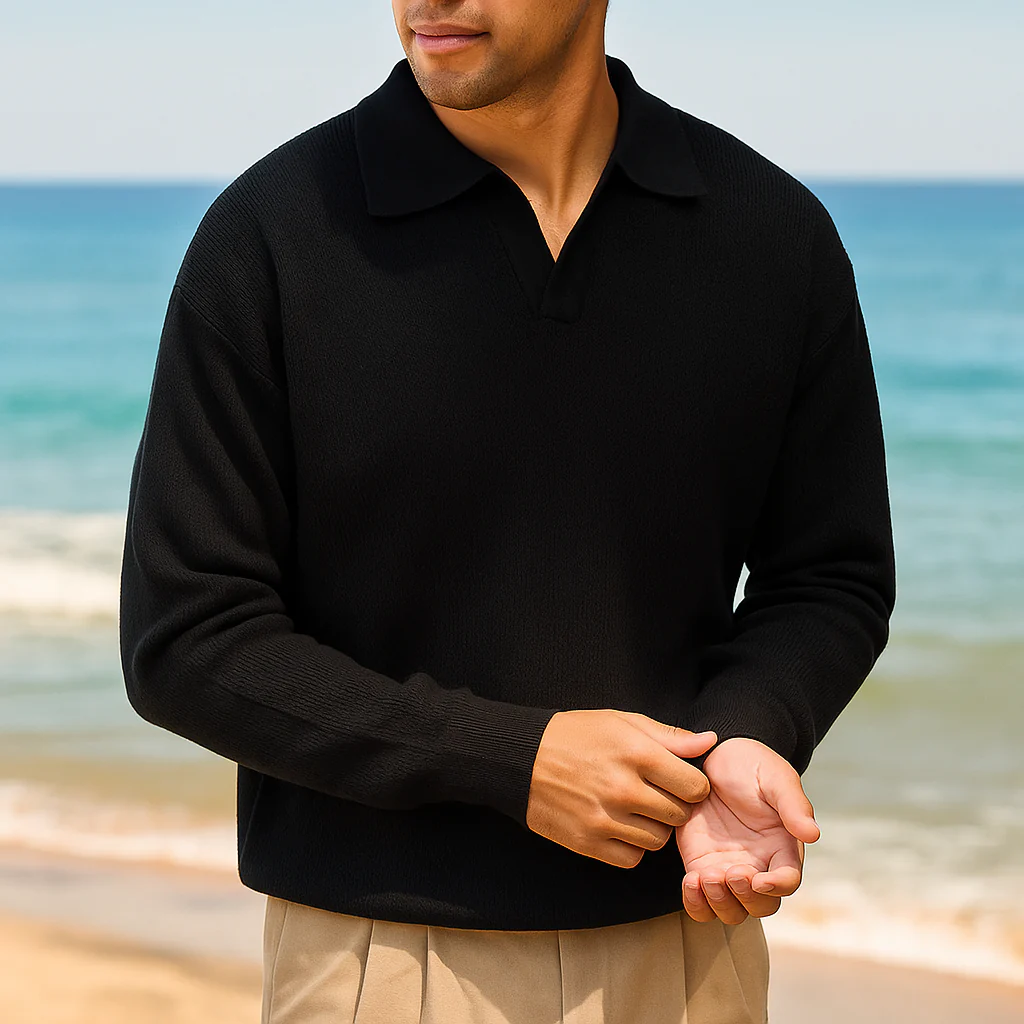 Pull en tricot pour homme - Coupe décontractée - Mélange de coton côtelé - Manches longues – Image 6