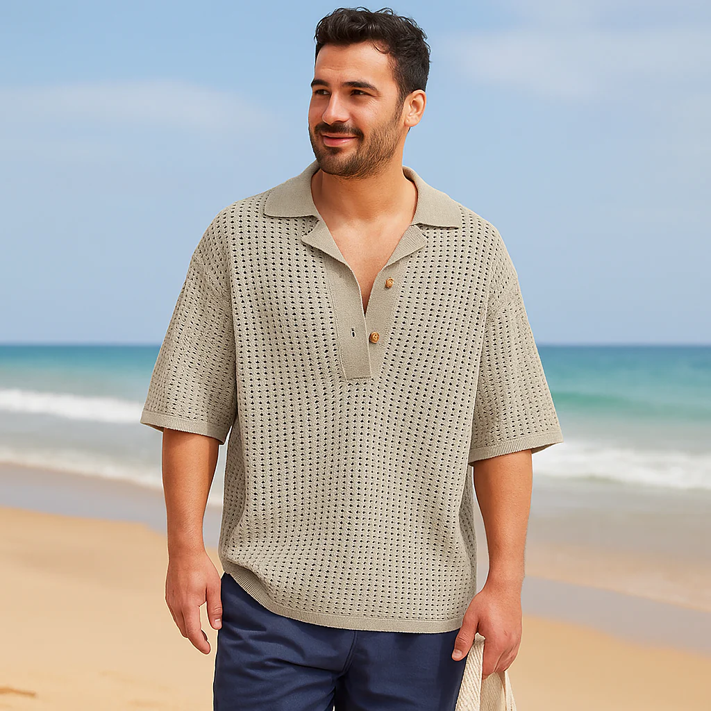 Pull en Tricot pour Homme – Coupe Oversize – Tricot Aéré – Manches Courtes – Image 3