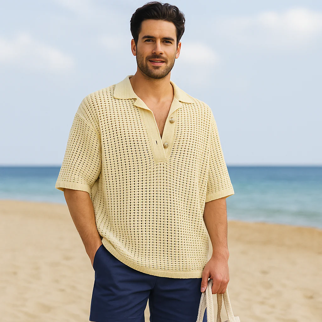 Pull en Tricot pour Homme – Coupe Oversize – Tricot Aéré – Manches Courtes