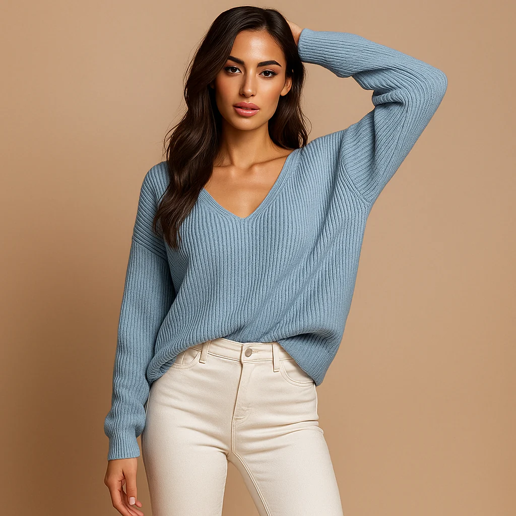 Pull confortable femmes - Design en V - Doux élégant – Image 2