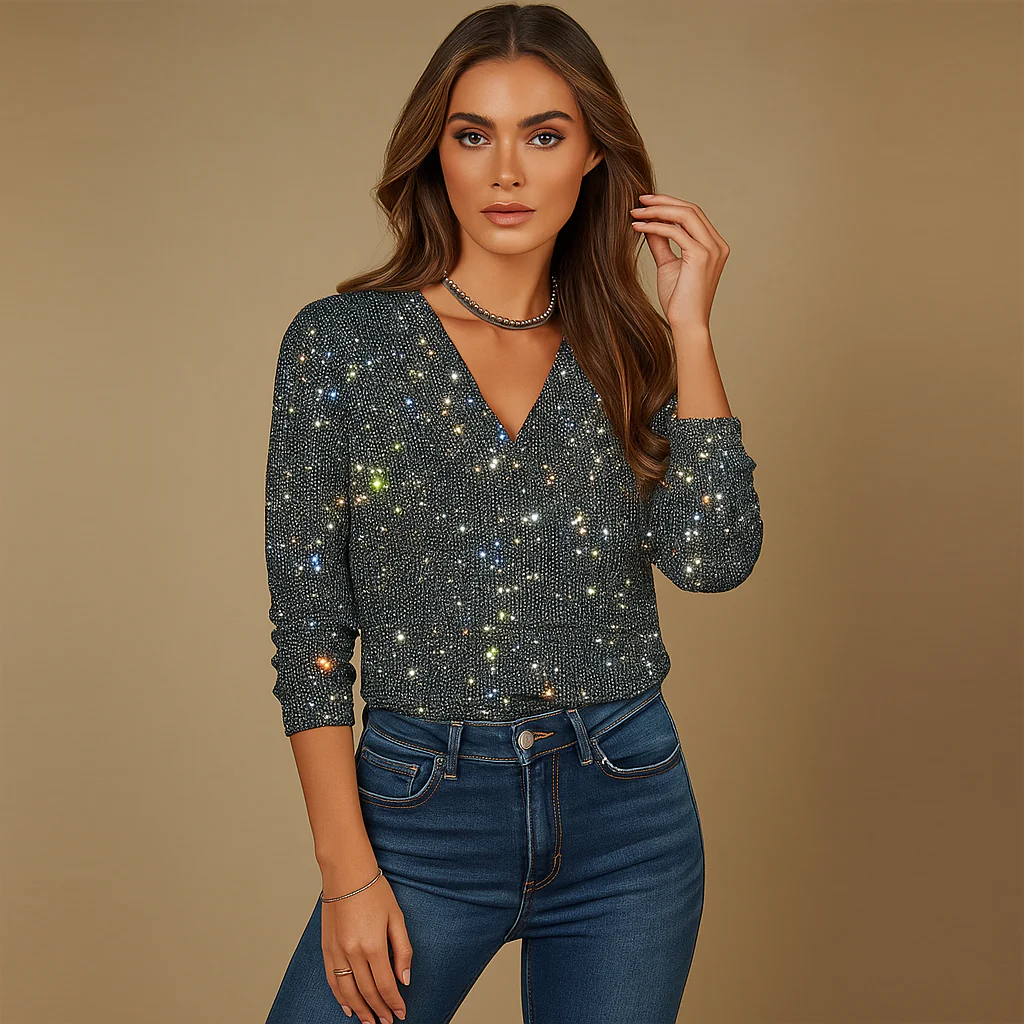 Jersey Éclatant - Décolleté en V - Confort Élégant – Image 3