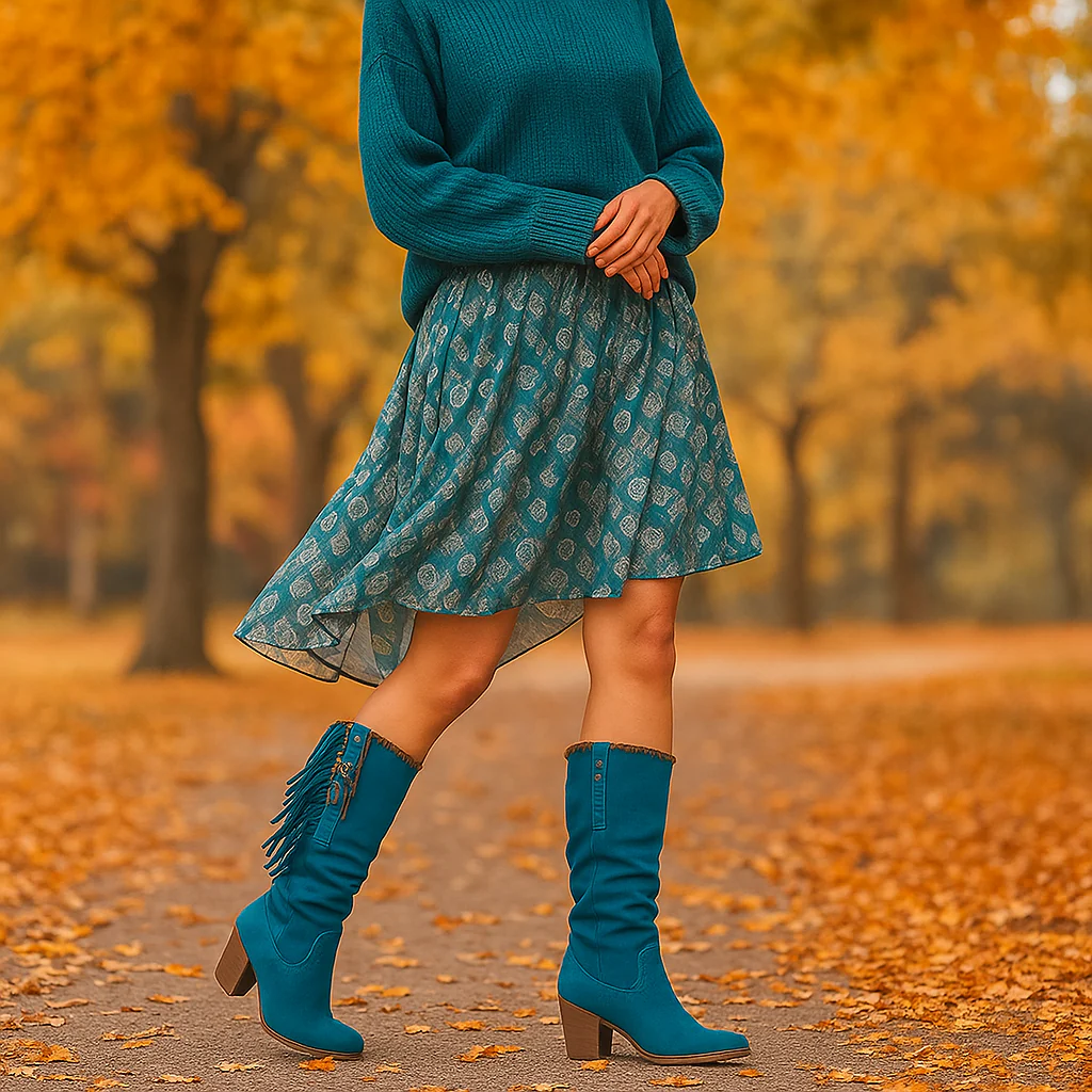Bottes Femme Suède Mi-Mollet à Franges – Image 7