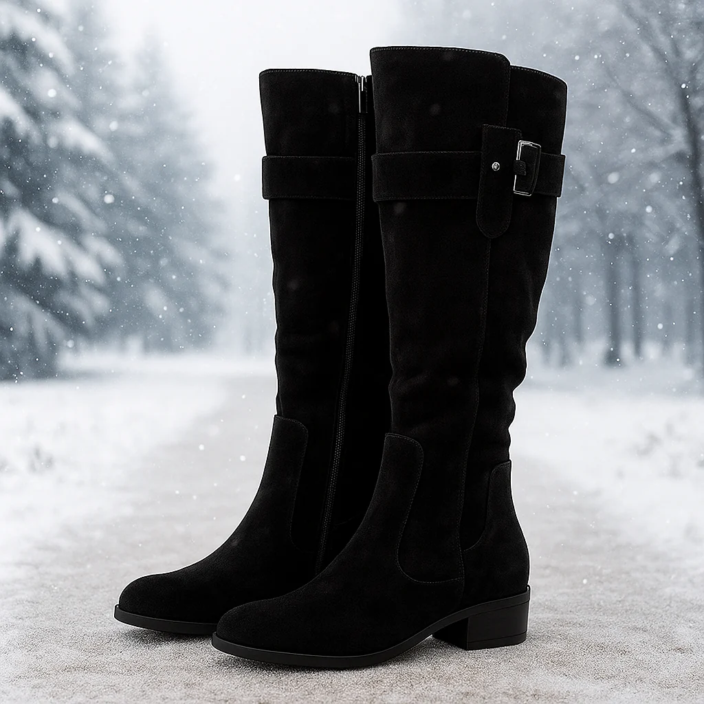 Bottes Montantes Femme en Suédine avec Boucle – Image 2