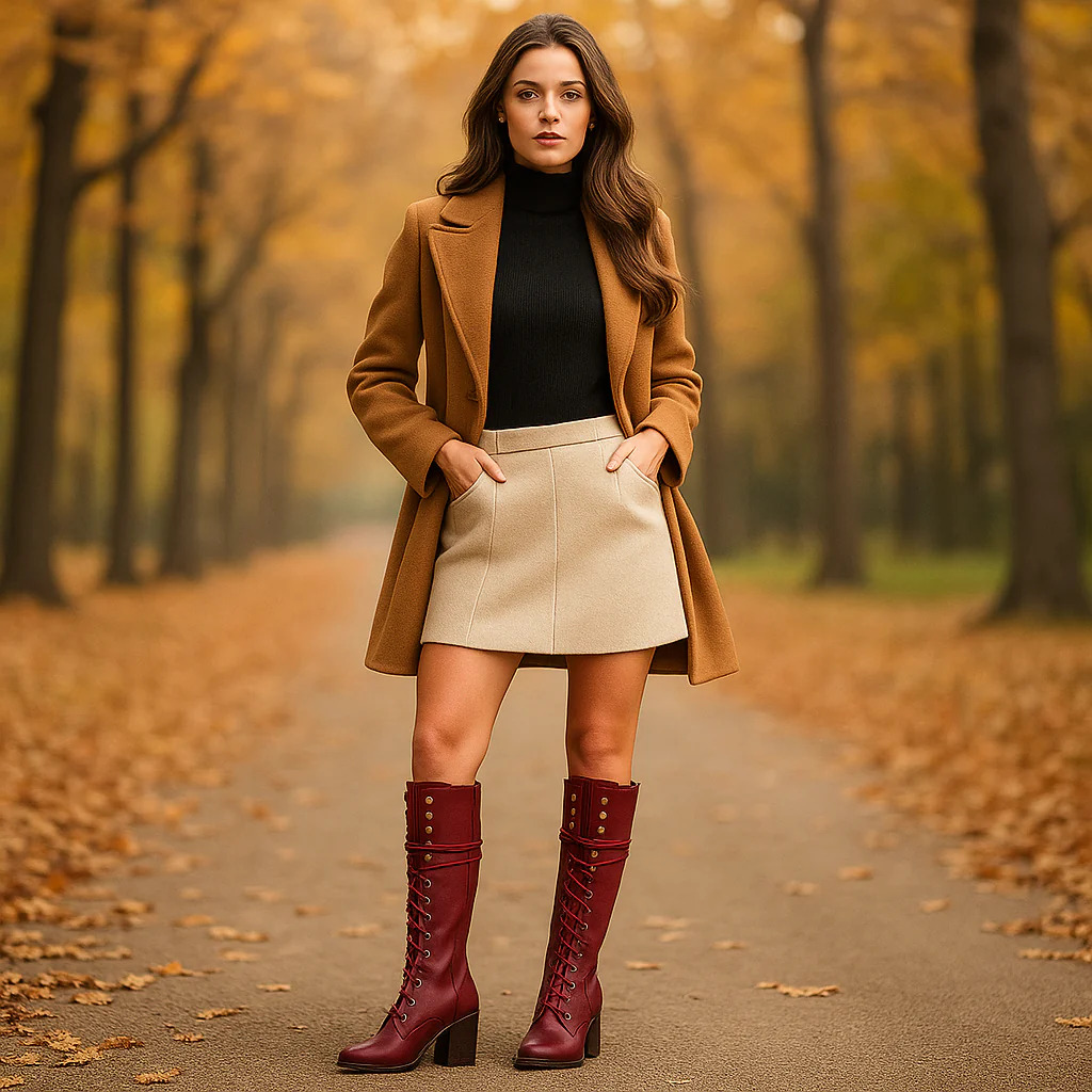 Bottes Montantes Femme en Cuir – Lacets et Talon Épais – Image 9