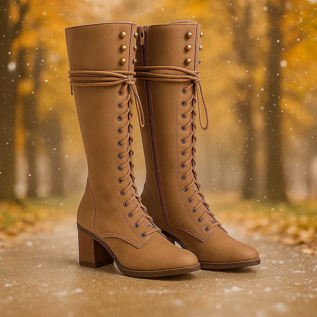 Bottes Montantes Femme en Cuir – Lacets et Talon Épais – Image 3