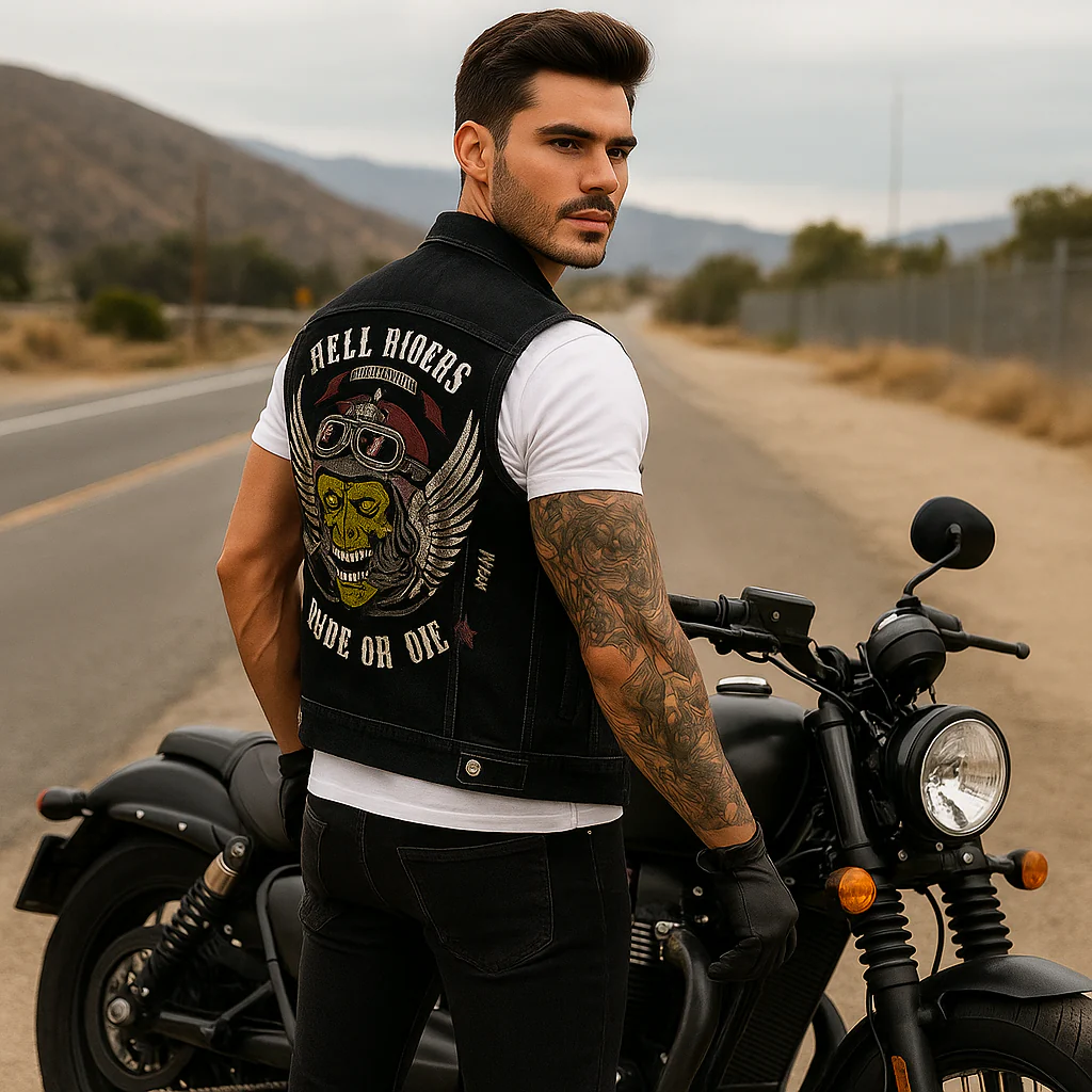Veste de moto homme en jean robuste