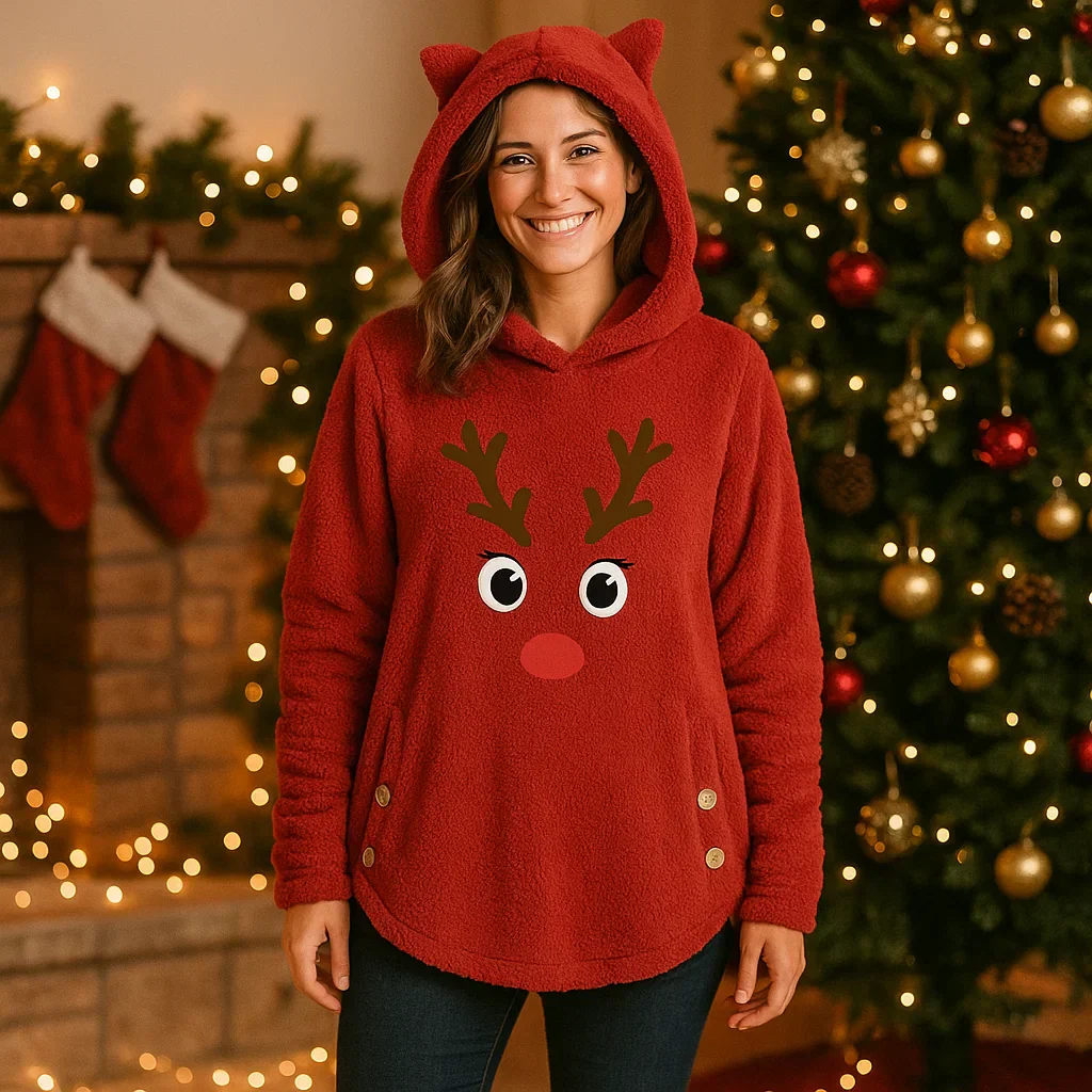 Hoodie de Noël Renne - Oreilles de Chat - Confort Festif – Image 2