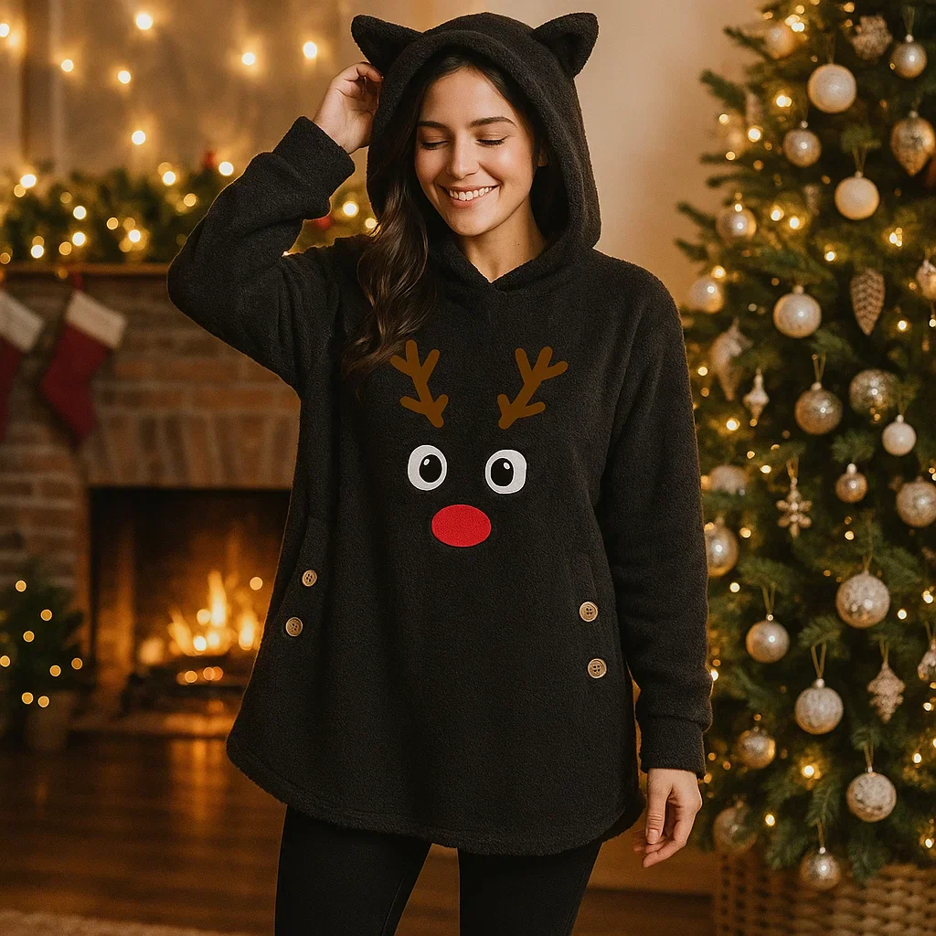 Hoodie de Noël Renne - Oreilles de Chat - Confort Festif – Image 3